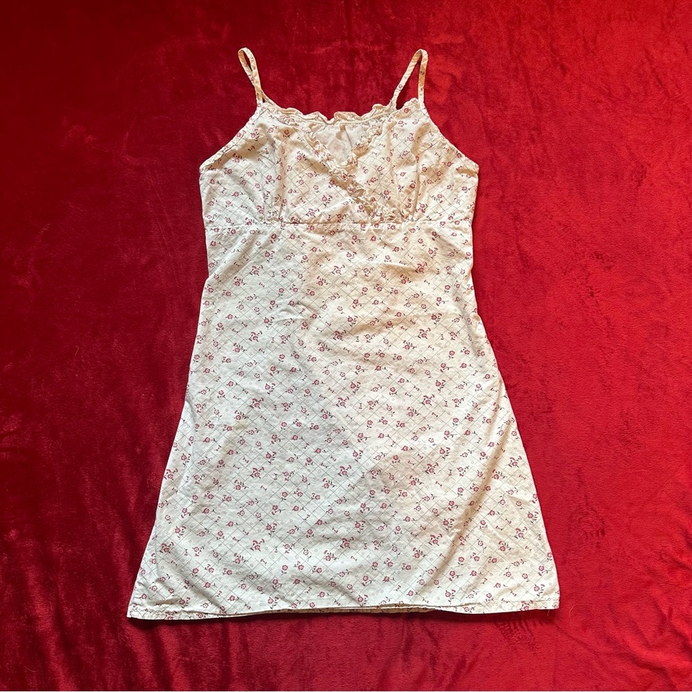 90s 2000s Ditsy Floral Ruffle Trim V Cut Coquette Fairy Mini Dress